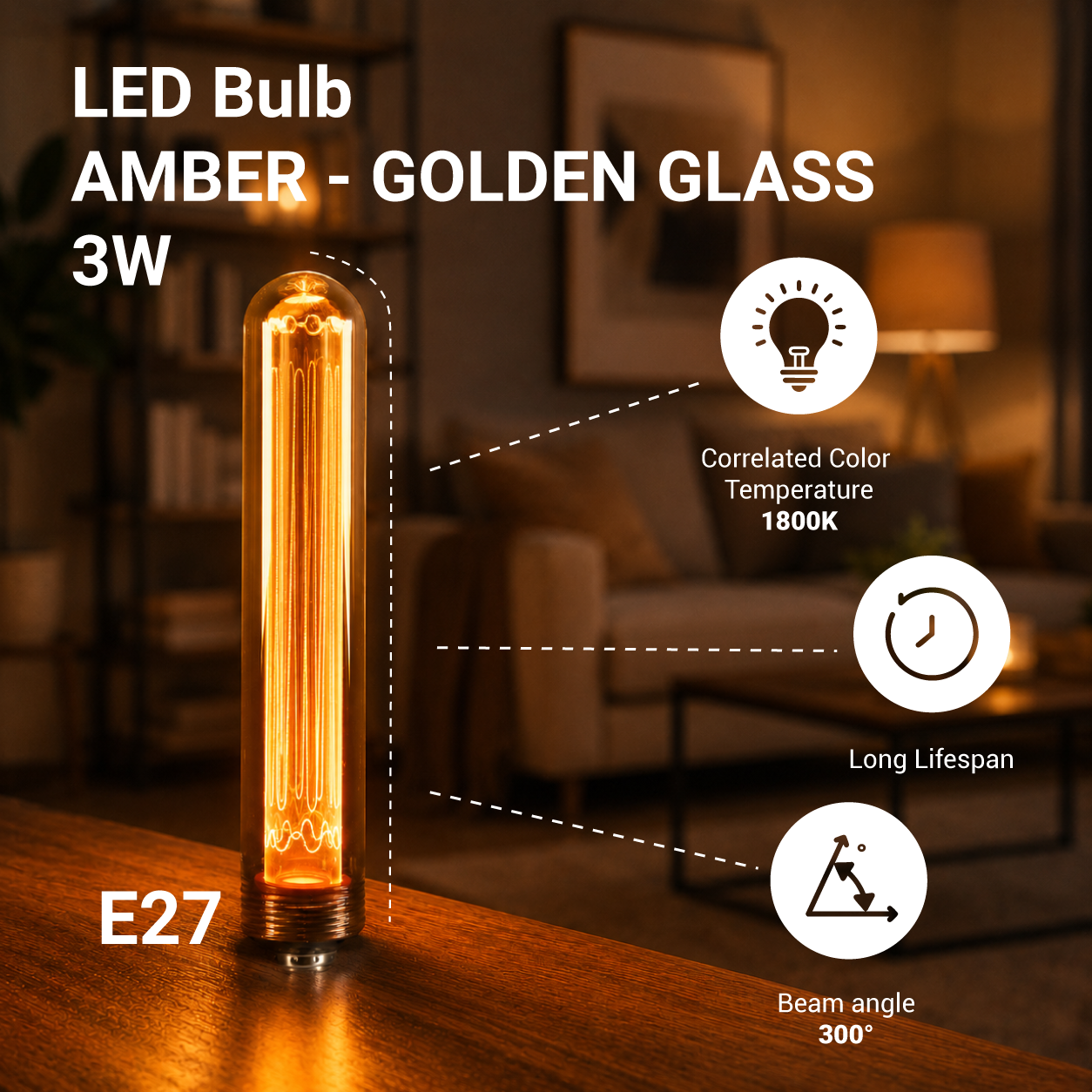 LED Сијалица E27 3W AMBER – ЗЛАТНО СТАКЛО