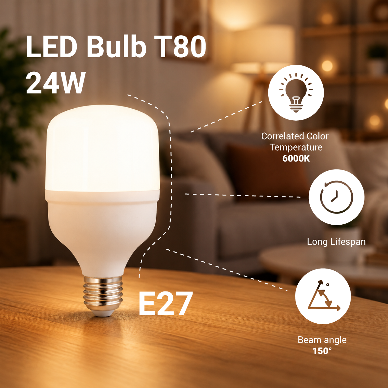 LED СИЈАЛИЦА E27 T80 24W 2700LM 220-240V 6000K