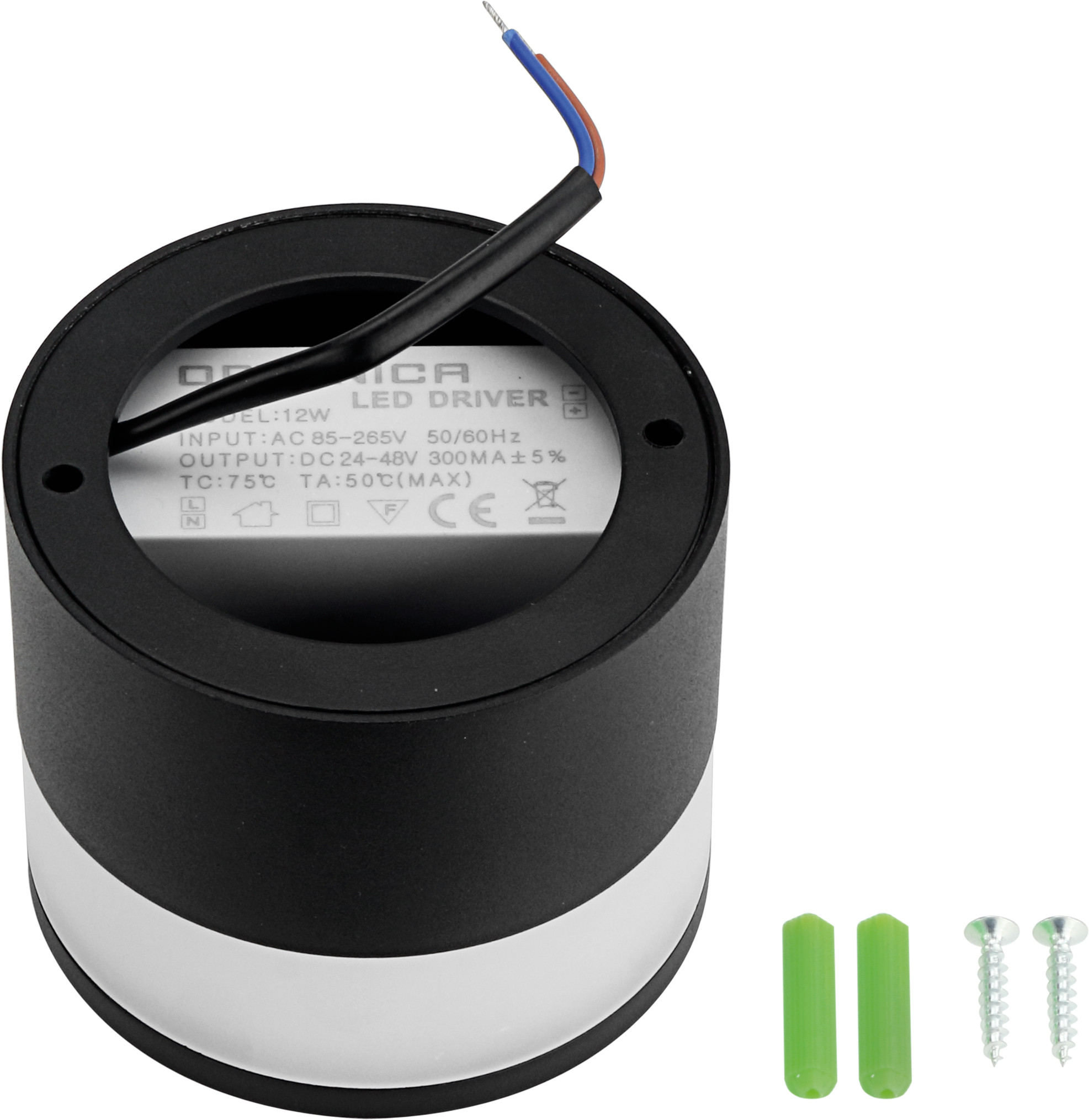 LED COB Надргадна Светилка 12W Округла Црна