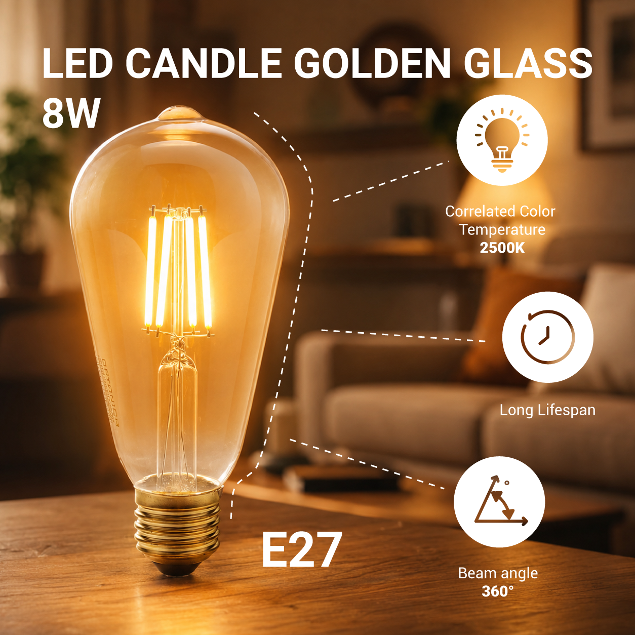 Led СВЕЌА ST64 8W 700Lm 2500K E27 220-240V ЗЛАТНО СТАКЛО