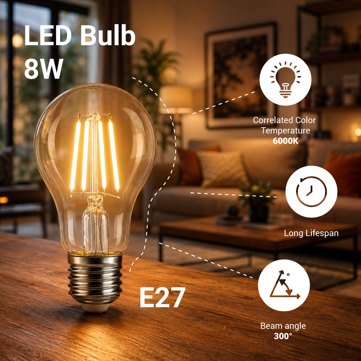 Led СИJАЛИЦА A60 8W 810Lm E27 220-240V 6000K ФИЛАМЕНТ