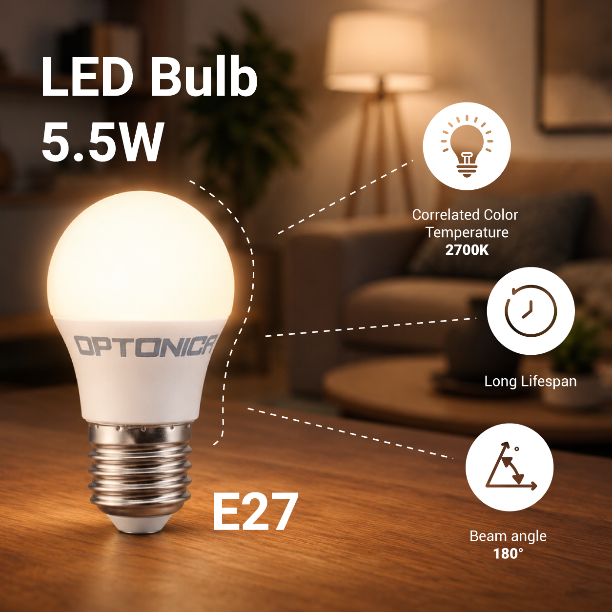 Led СИЈАЛИЦА E27 G45 5.5W 450Lm 220-240V 2700K
