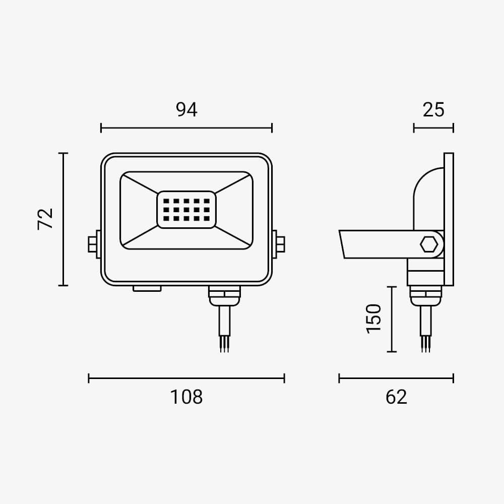 Led SMD Рефлектор ЦРНО ТЕЛО IP65 СО 15 CM КАБЕЛ 10W БЕЛА СВЕТЛИНА