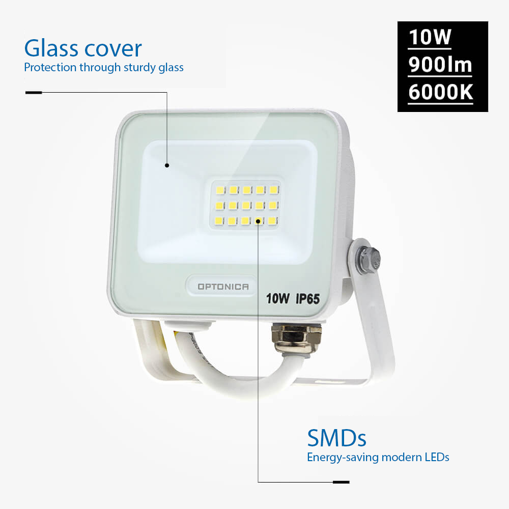 Led SMD Рефлектор БЕЛО ТЕЛО IP65 СО 15 CM КАБЕЛ 10W БЕЛА СВЕТЛИНА