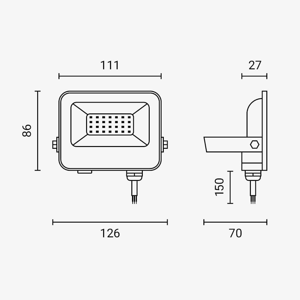 Led SMD Рефлектор БЕЛО ТЕЛО IP65 СО 15 CM КАБЕЛ 20W БЕЛА СВЕТЛИНА