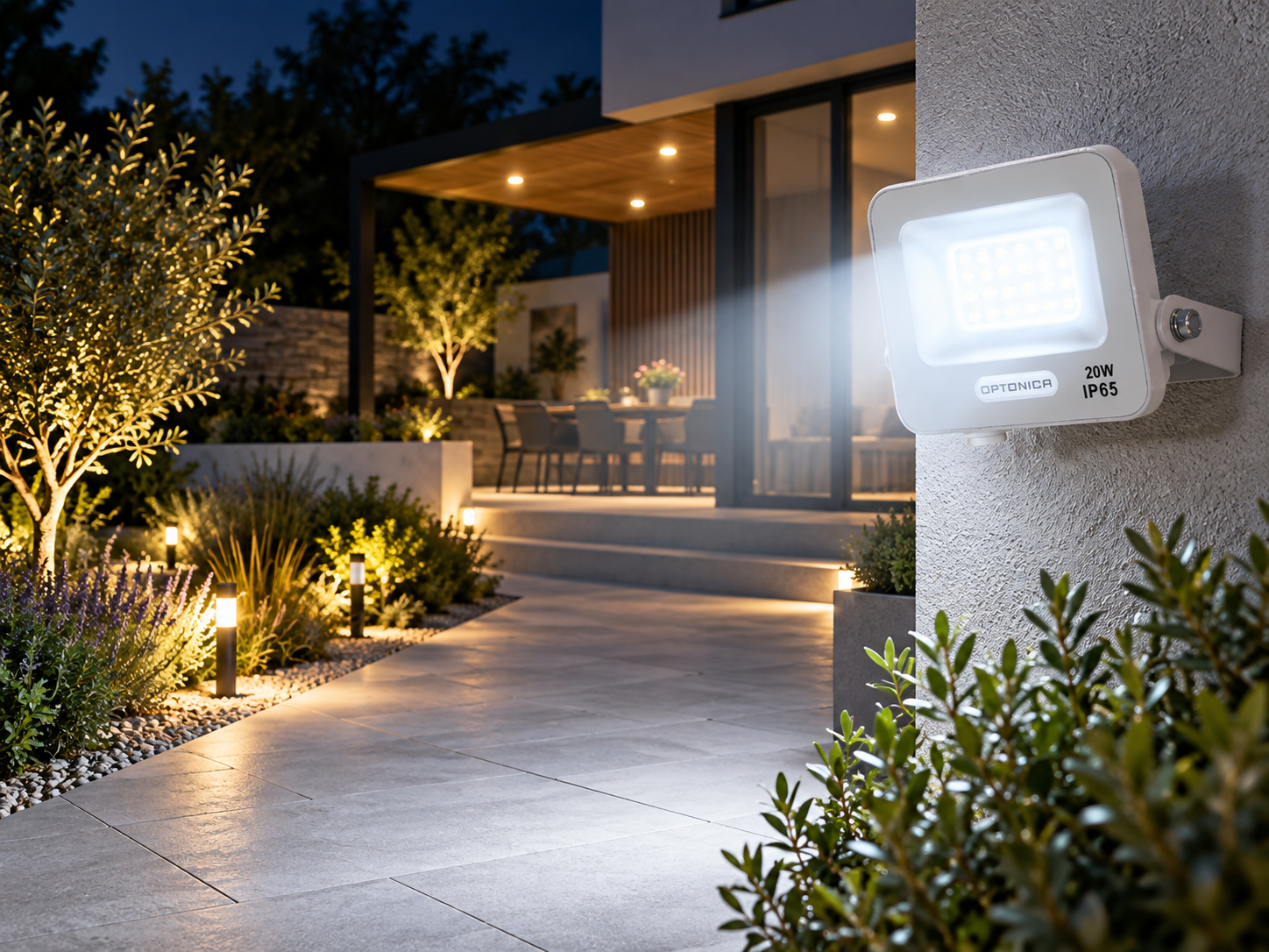 Led SMD Рефлектор БЕЛО ТЕЛО IP65 СО 15 CM КАБЕЛ 20W БЕЛА СВЕТЛИНА