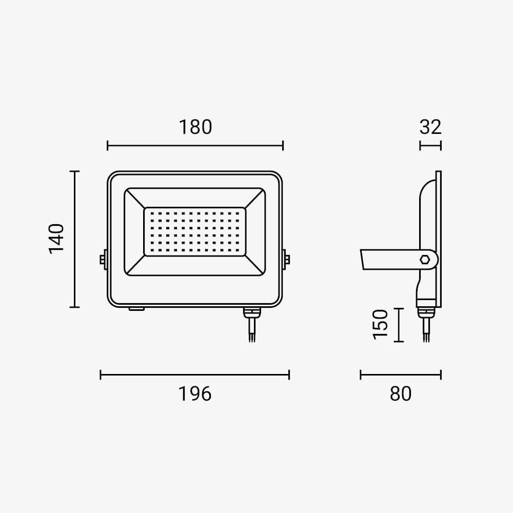 Led SMD Рефлектор БЕЛО ТЕЛО IP65 СО 15 CM КАБЕЛ 50W НЕУТРАЛНО БЕЛО