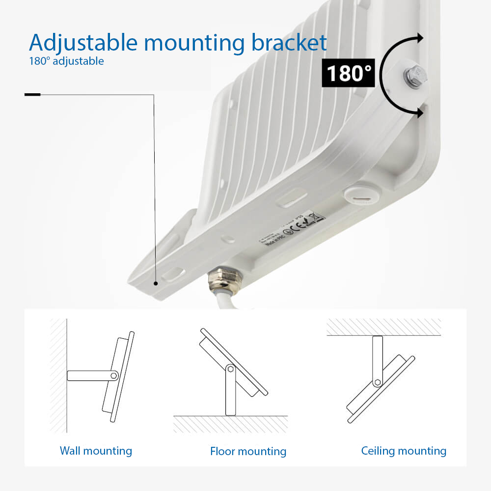 Led SMD Рефлектор БЕЛО ТЕЛО IP65 СО 15 CM КАБЕЛ 50W НЕУТРАЛНО БЕЛО
