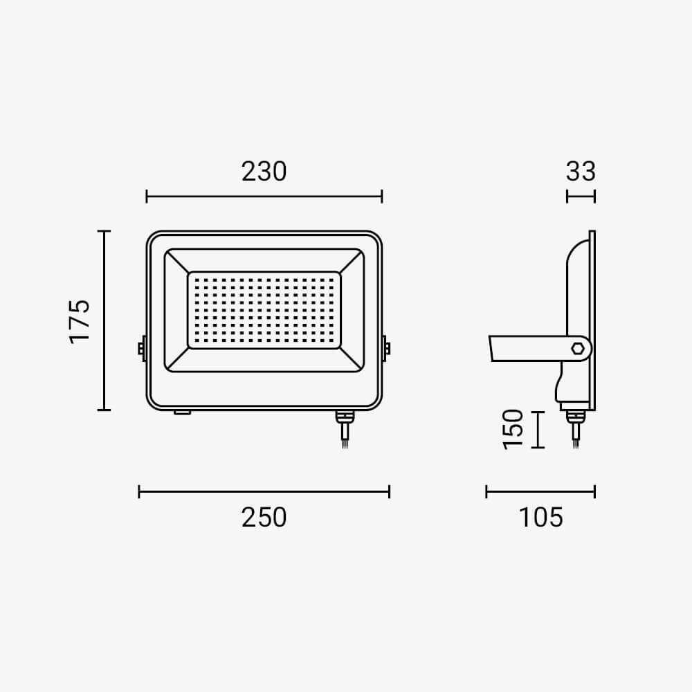 Led SMD Рефлектор ЦРНО ТЕЛО IP65 СО 15 CM КАБЕЛ 100W НЕУТРАЛНО БЕЛО