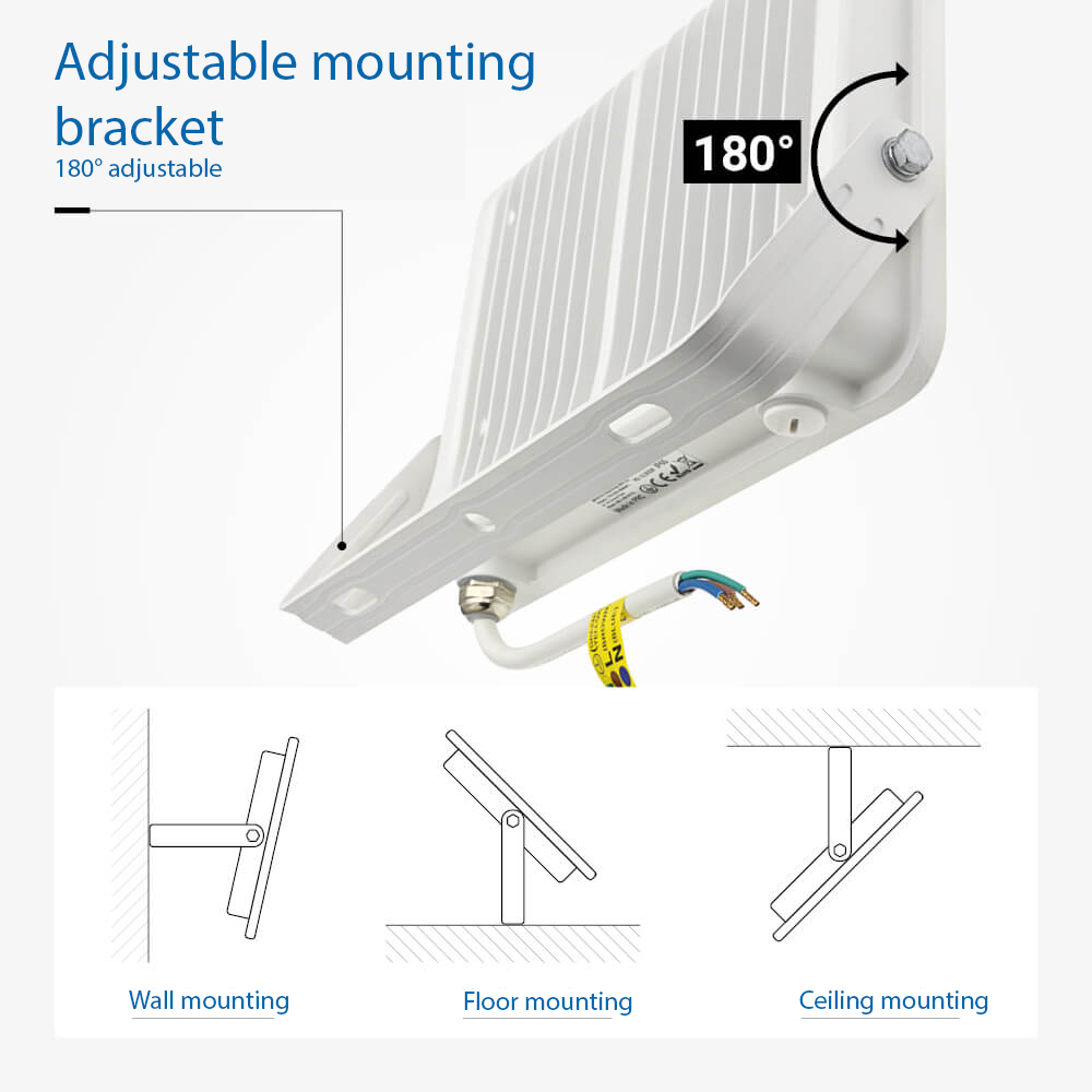 Led SMD Рефлектор БЕЛО ТЕЛО IP65 СО 15 CM КАБЕЛ 100W ТОПЛО БЕЛО