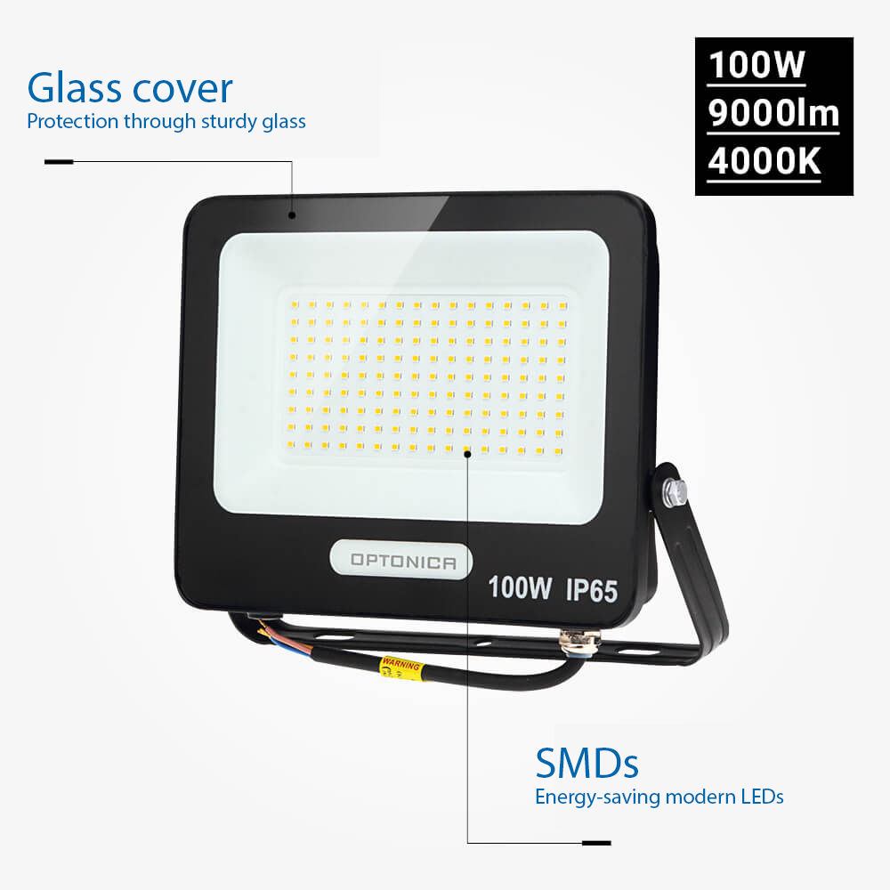 Led SMD Рефлектор ЦРНО ТЕЛО IP65 СО 15 CM КАБЕЛ 100W НЕУТРАЛНО БЕЛО