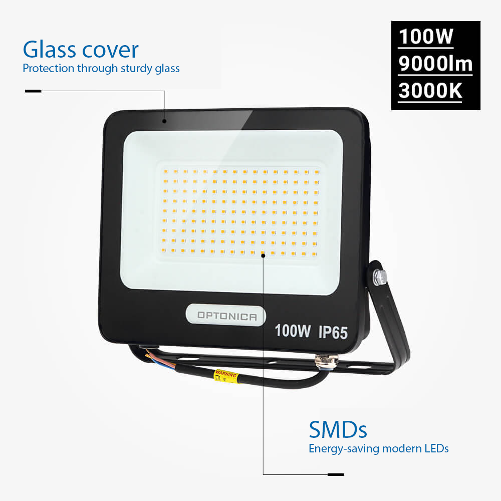 Led SMD Рефлектор ЦРНО ТЕЛО IP65 СО 15 CM КАБЕЛ 100W ТОПЛО БЕЛО