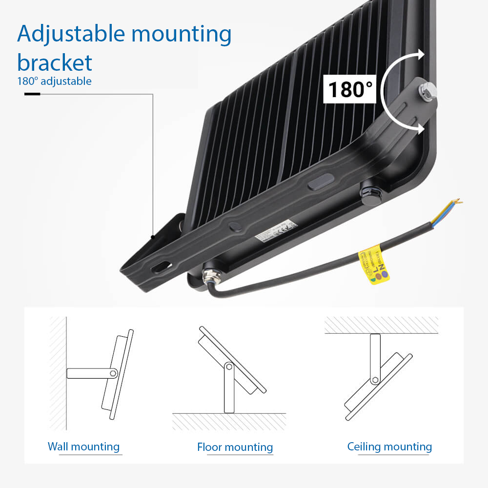 Led SMD Рефлектор ЦРНО ТЕЛО IP65 СО 15 CM КАБЕЛ 200W БЕЛА СВЕТЛИНА
