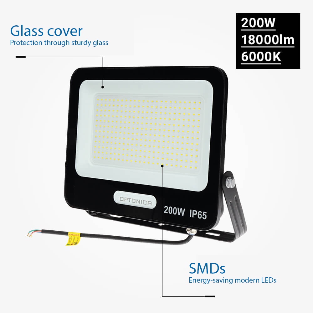Led SMD Рефлектор ЦРНО ТЕЛО IP65 СО 15 CM КАБЕЛ 200W БЕЛА СВЕТЛИНА