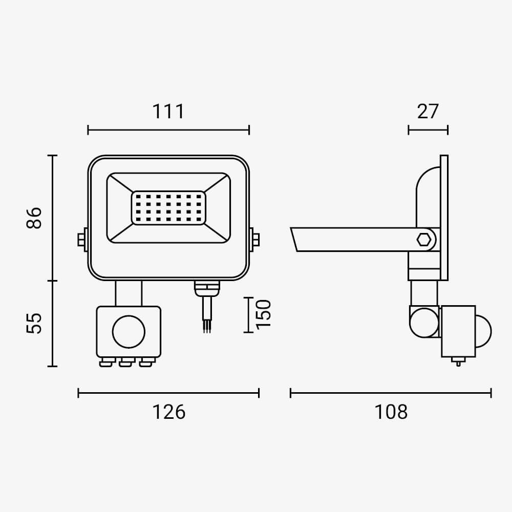 Led SMD Рефлектор IP65 ЦРНО ТЕЛО СО СЕНЗОР 20W БЕЛА СВЕТЛИНА