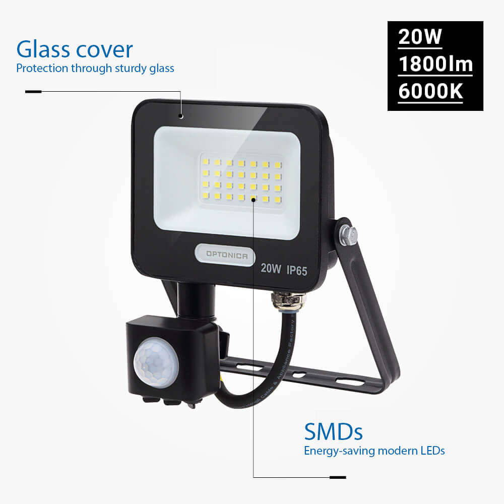 Led SMD Рефлектор IP65 ЦРНО ТЕЛО СО СЕНЗОР 20W БЕЛА СВЕТЛИНА