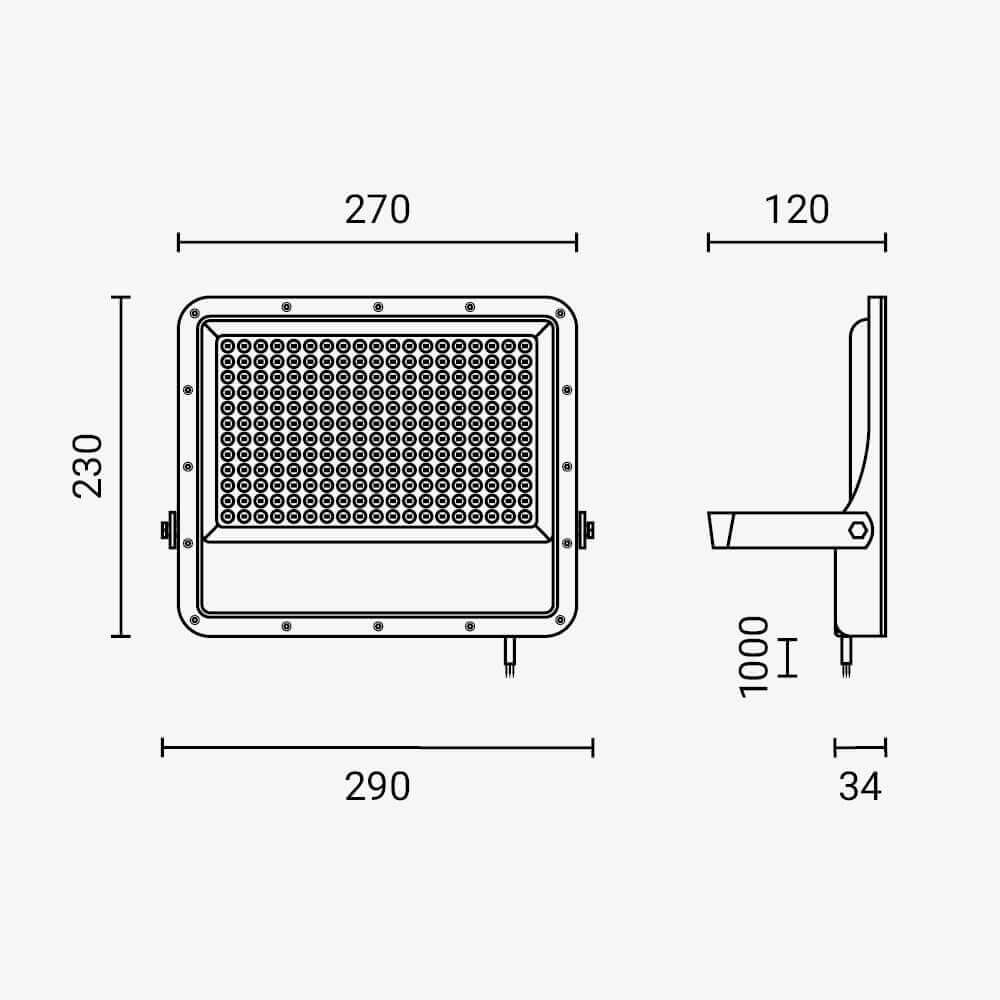 LED SMD РЕФЛЕКТОР 150W СИВО ТЕЛО IP65 СО 100CM КАБЕЛ