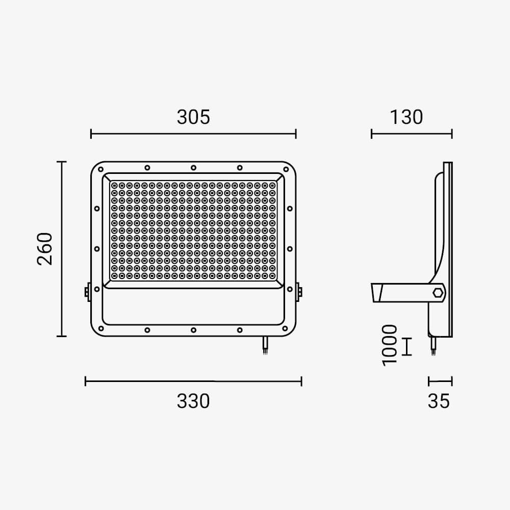 LED SMD РЕФЛЕКТОР 200W СИВО ТЕЛО IP65 СО 100CM КАБЕЛ