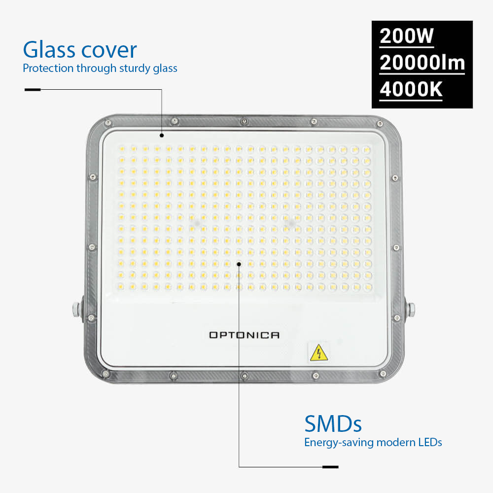 LED SMD РЕФЛЕКТОР 200W СИВО ТЕЛО IP65 СО 100CM КАБЕЛ