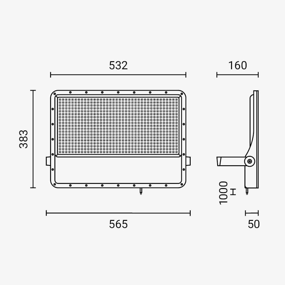 LED SMD РЕФЛЕКТОР 500W СИВО ТЕЛО IP65 СО 100CM КАБЕЛ