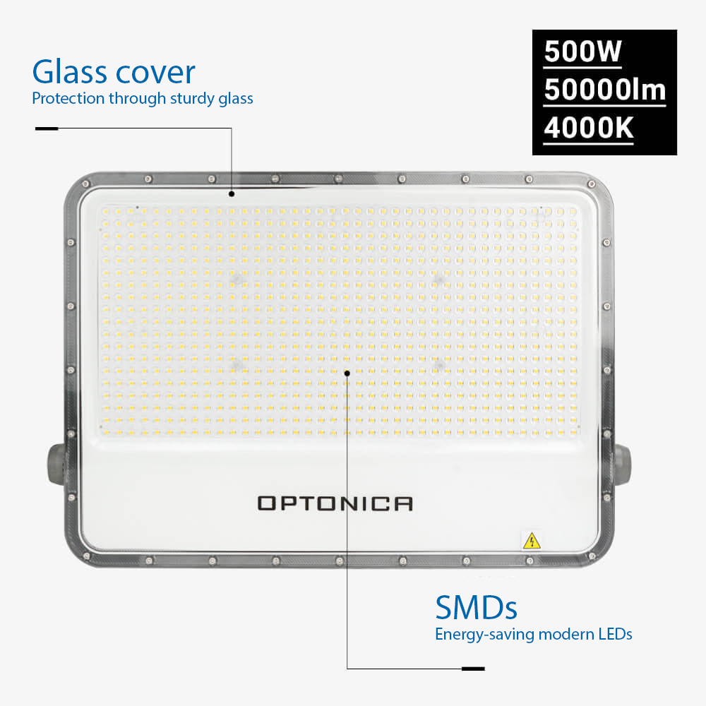 LED SMD РЕФЛЕКТОР 500W СИВО ТЕЛО IP65 СО 100CM КАБЕЛ