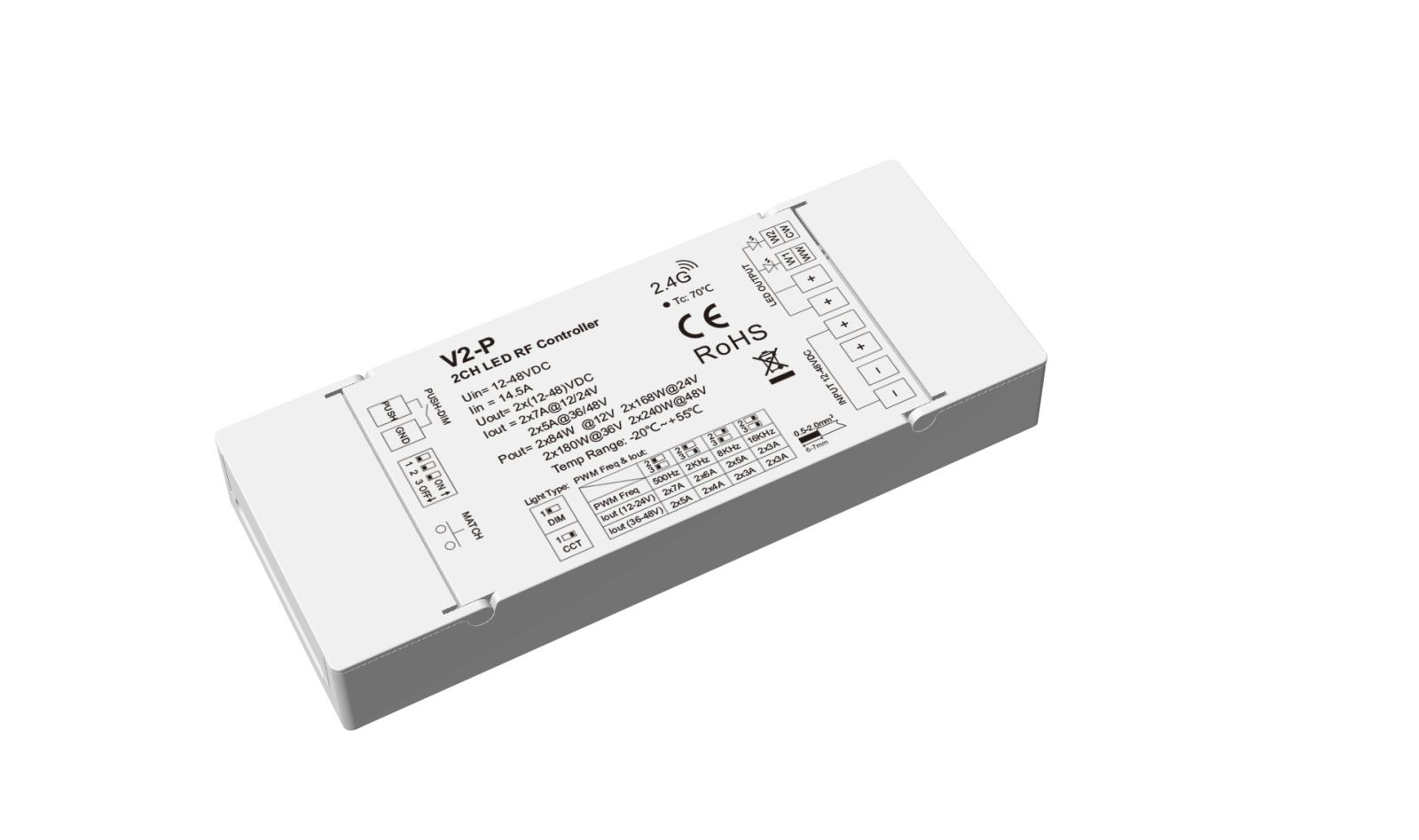 1/2CH DIM OR CCT LED CONTROLLER 12-48VDC V2-P WHITE