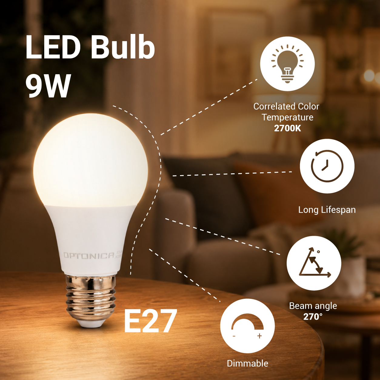 Led СИJАЛИЦА E27 A60 9W 806Lm 220-240V 2700K – DIMMABLE