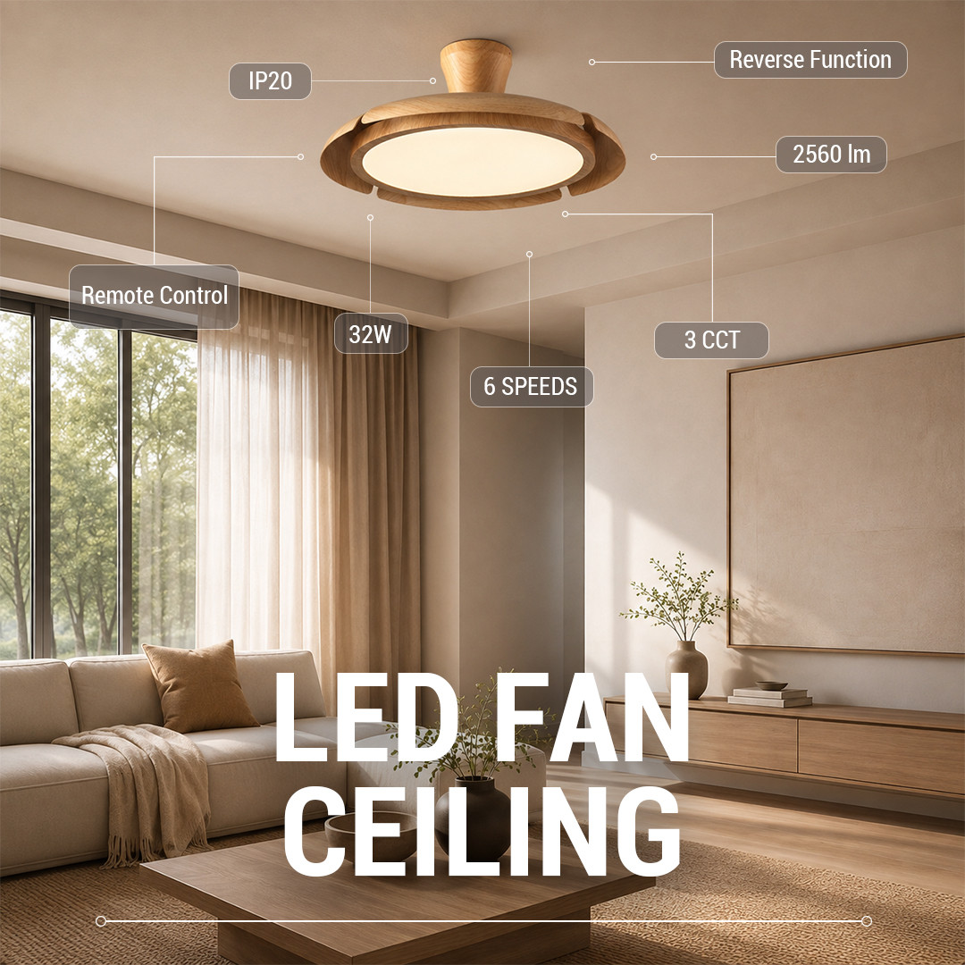 LED ВЕНТИЛАТОР ПЛАФОНСКИ 32W 3CCT ДРВО+ ДАЛЕЧИНСКО