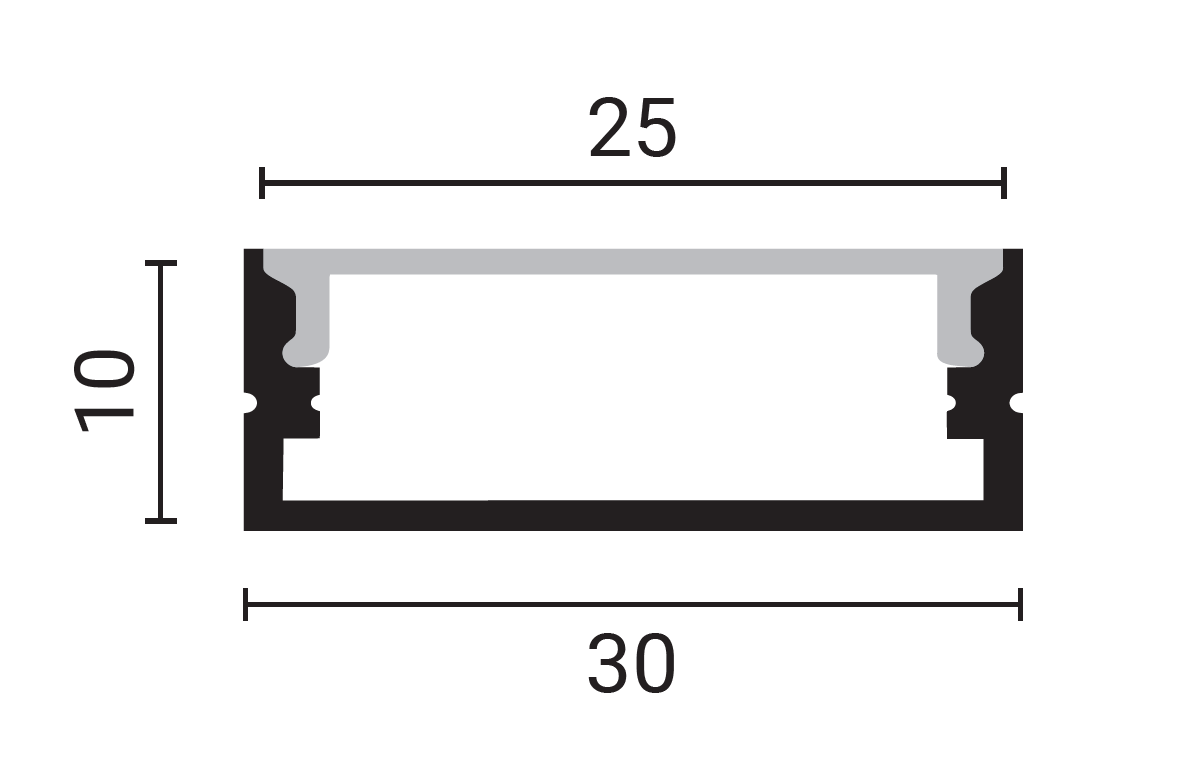 АЛУМИНИУМСКИ ПРОФИЛ ЗА Led ЛЕНТА BLACK BODY/BLACK COVER L=2m 30x10mm