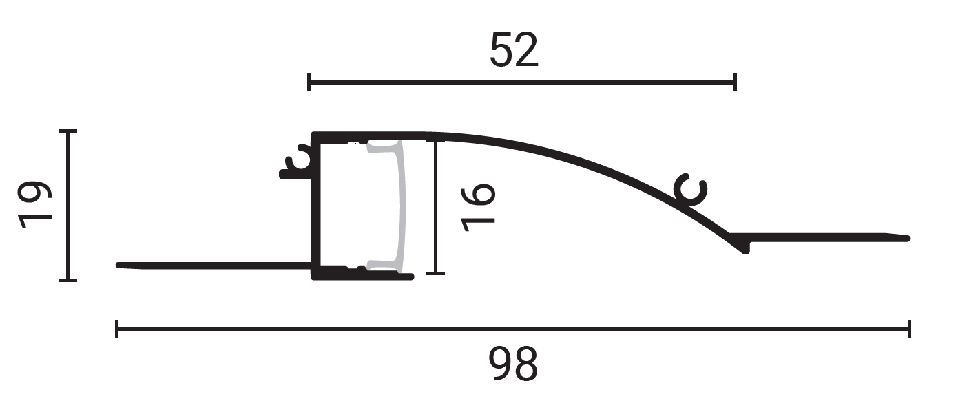 АЛУМИНИУМСКИ ПРОФИЛ ЗА Led ЛЕНТА SILVER BODY/WHITE COVER L=2m 98x19mm