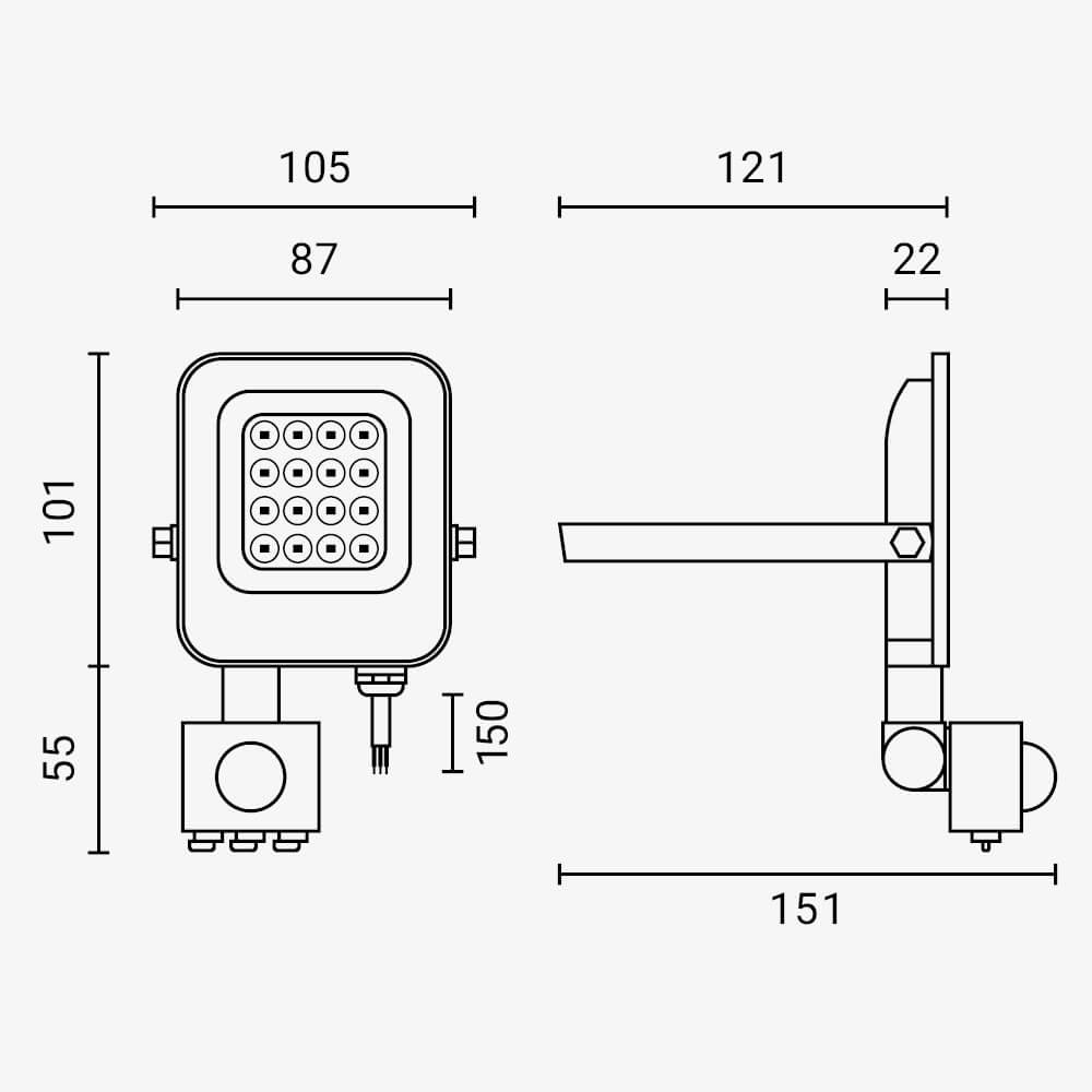 Led SMD Рефлектор БЕЛ 10W 900Lm AC220-240V 90° IP65 2700K + SENSOR