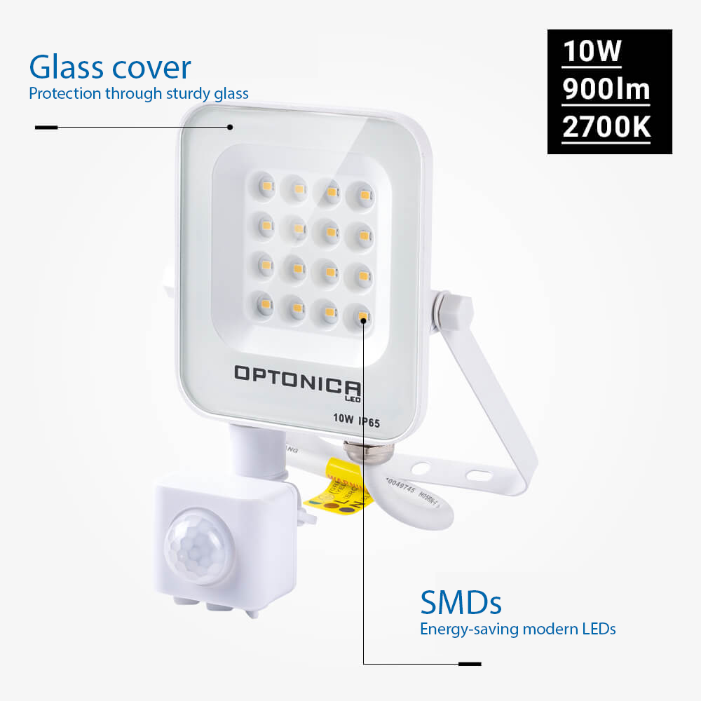 Led SMD Рефлектор БЕЛ 10W 900Lm AC220-240V 90° IP65 2700K + SENSOR