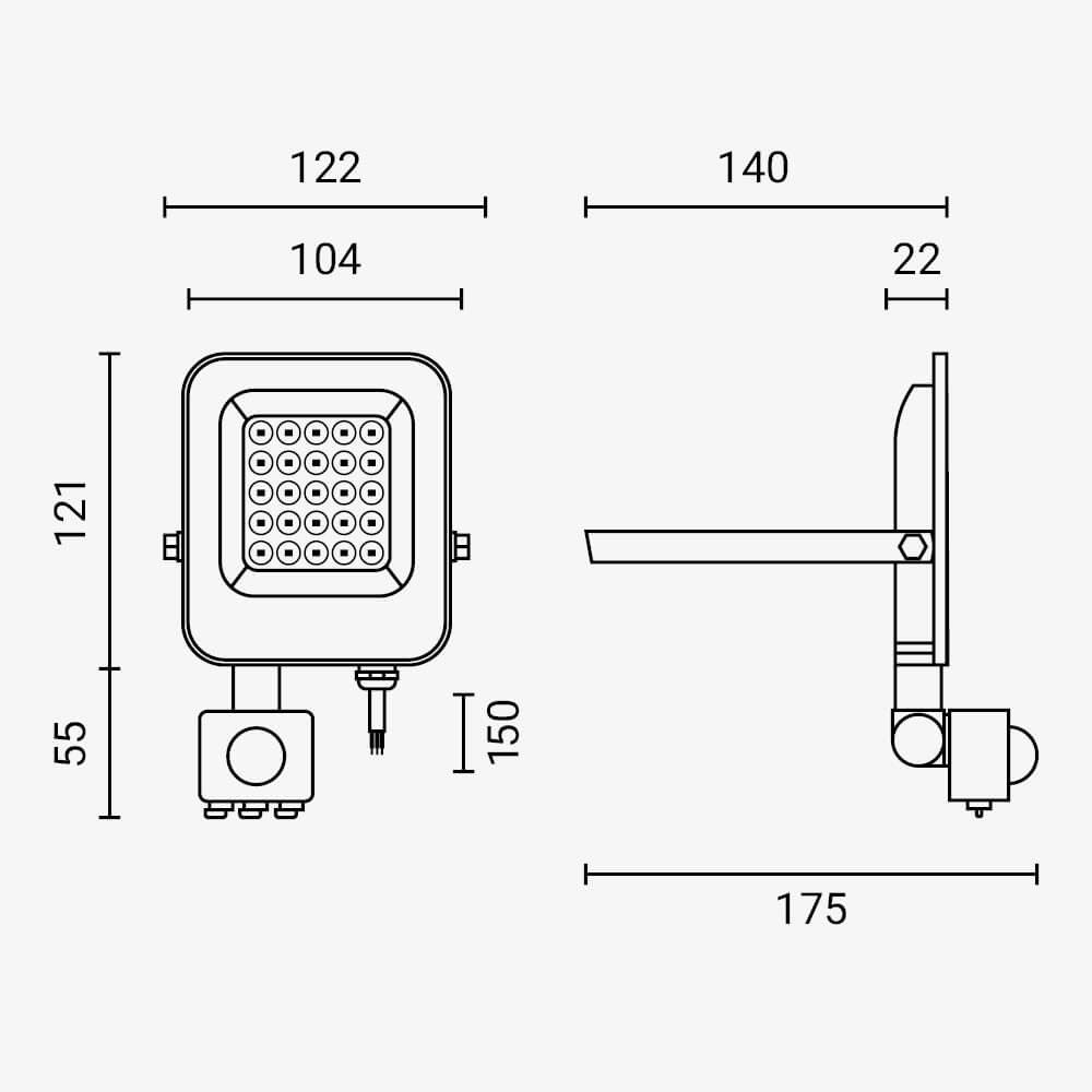 Led SMD Рефлектор БЕЛ 20W 1800Lm AC220-240V 90° IP65 4500K + SENSOR