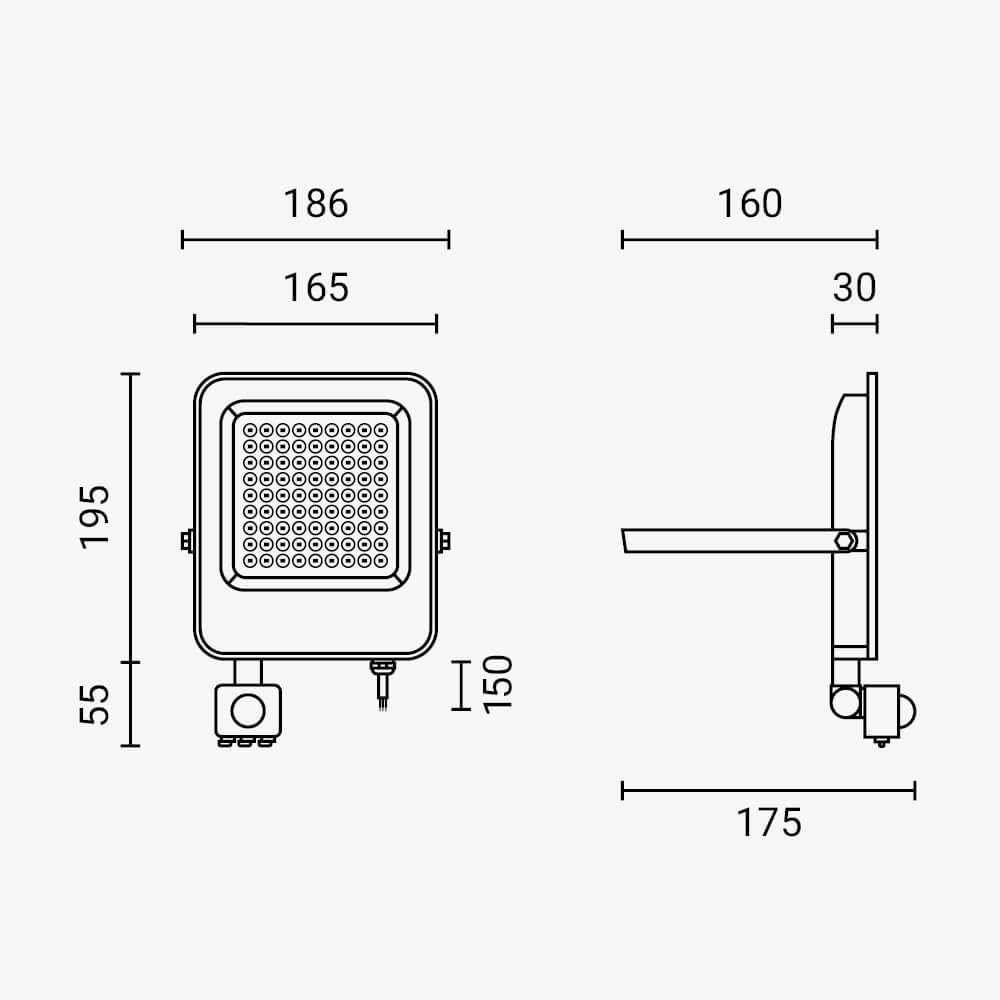 Led SMD Рефлектор БЕЛ 50W 4500Lm AC220-240V 90° IP65 4500K + SENSOR