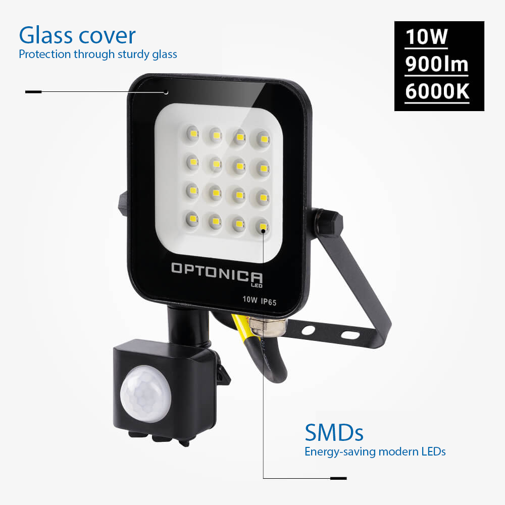 Led SMD Рефлектор ЦРН 10W 900Lm AC220-240V 90° IP65 6000K + SENSOR