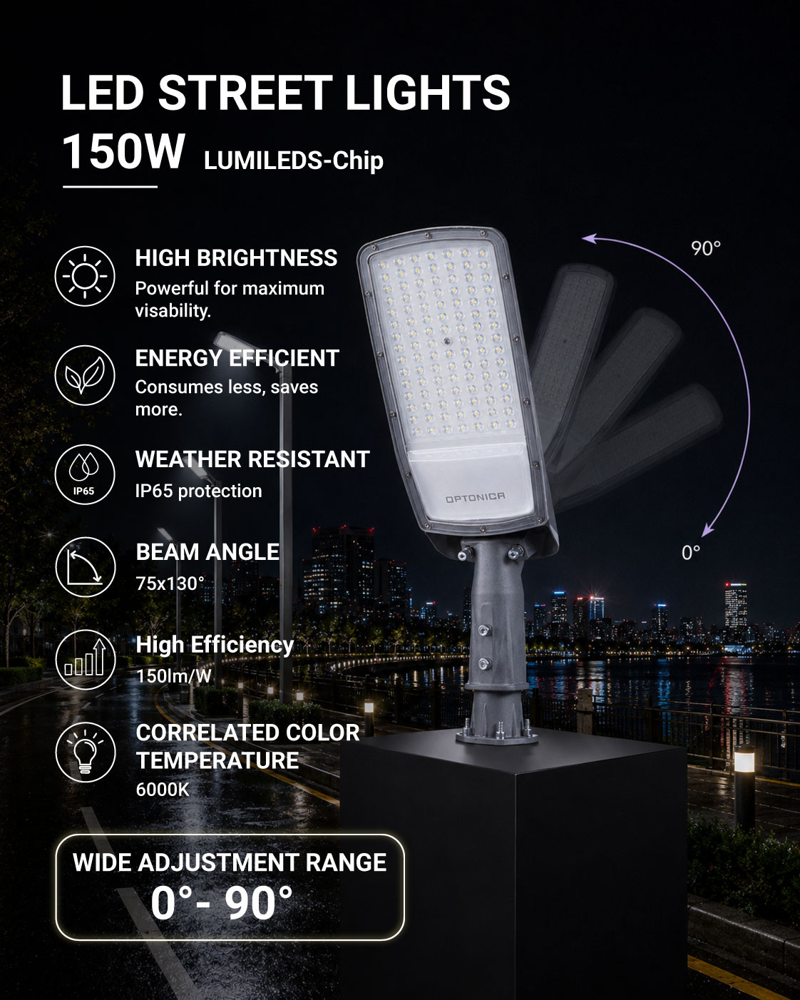 Led УЛИЧНА СВЕТИЛКА LUMILedS-CHIP 75X130° 5 ГОДИНИ ГАРАНЦИЈА 150W БЕЛА СВЕТЛИНА