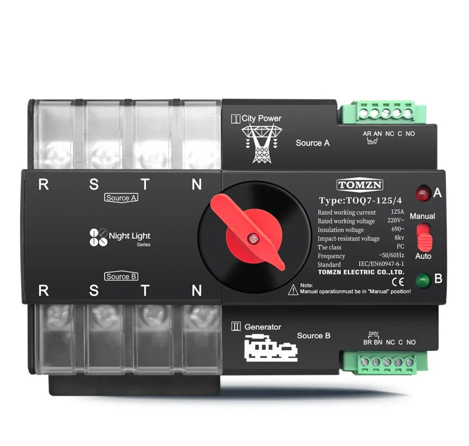 Three Phase АВР TOMZN (ATS) TOQ7-125 4P/125A Black Type2 Generator