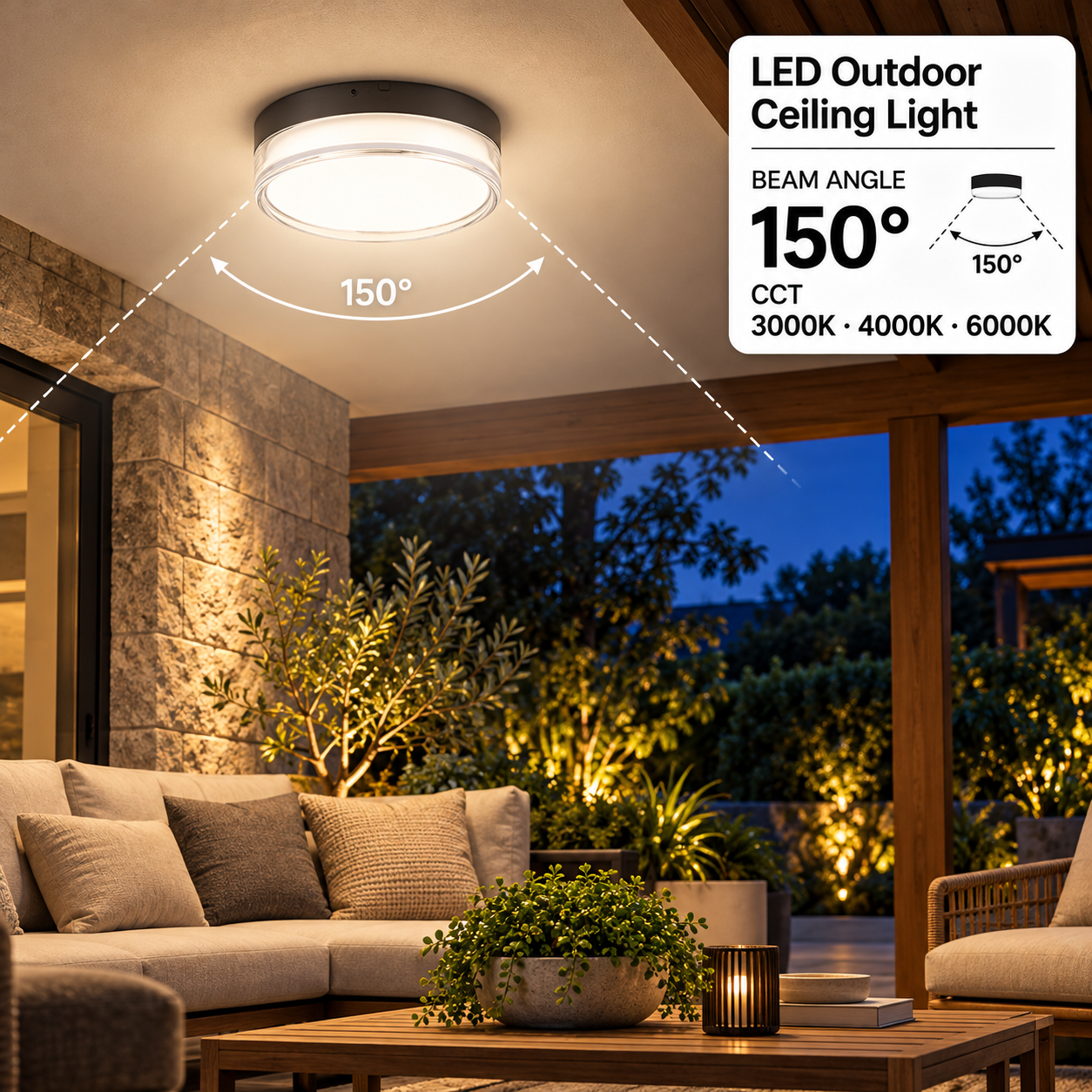 LED НАДВОРЕШНА ПЛАФОЊЕРКА СВЕТИЛКА ОКРУГЛА ЦРНА/БЕЛА 18W 3CCT IP65