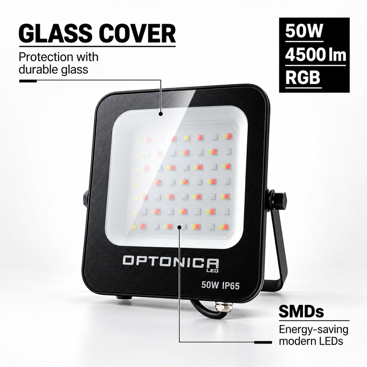 Led SMD Рефлектор БЕЛ 50W 4000Lm AC220-240V 120° IP65 RGB