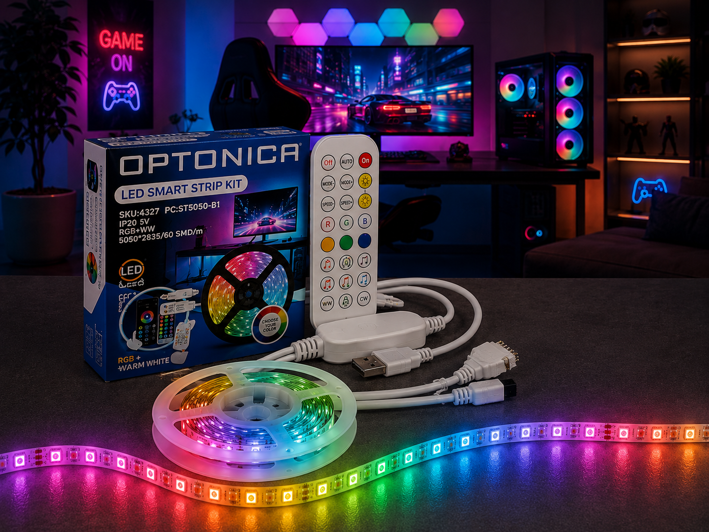 TV Led ЛЕНТА СЕТ WIFI КОНТРОЛЕР + ДАЛЕЧИНСКО DC5V 5050 + 2835 RGB + WW 60 SMD IP20