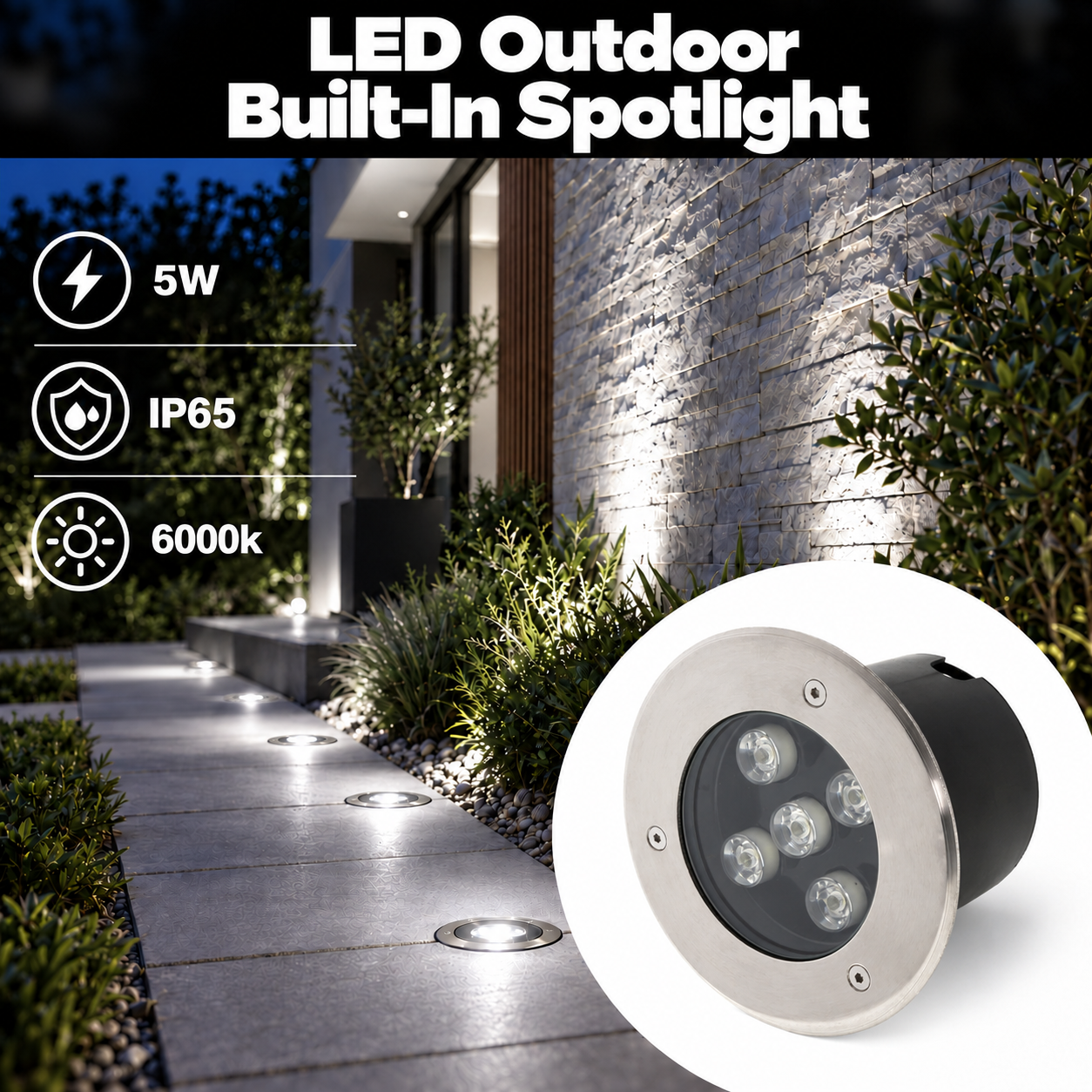 5W / 220V Led НАДВОРЕШНО ВГРАДНО СПОТ СВЕТЛО 6000K -IP65