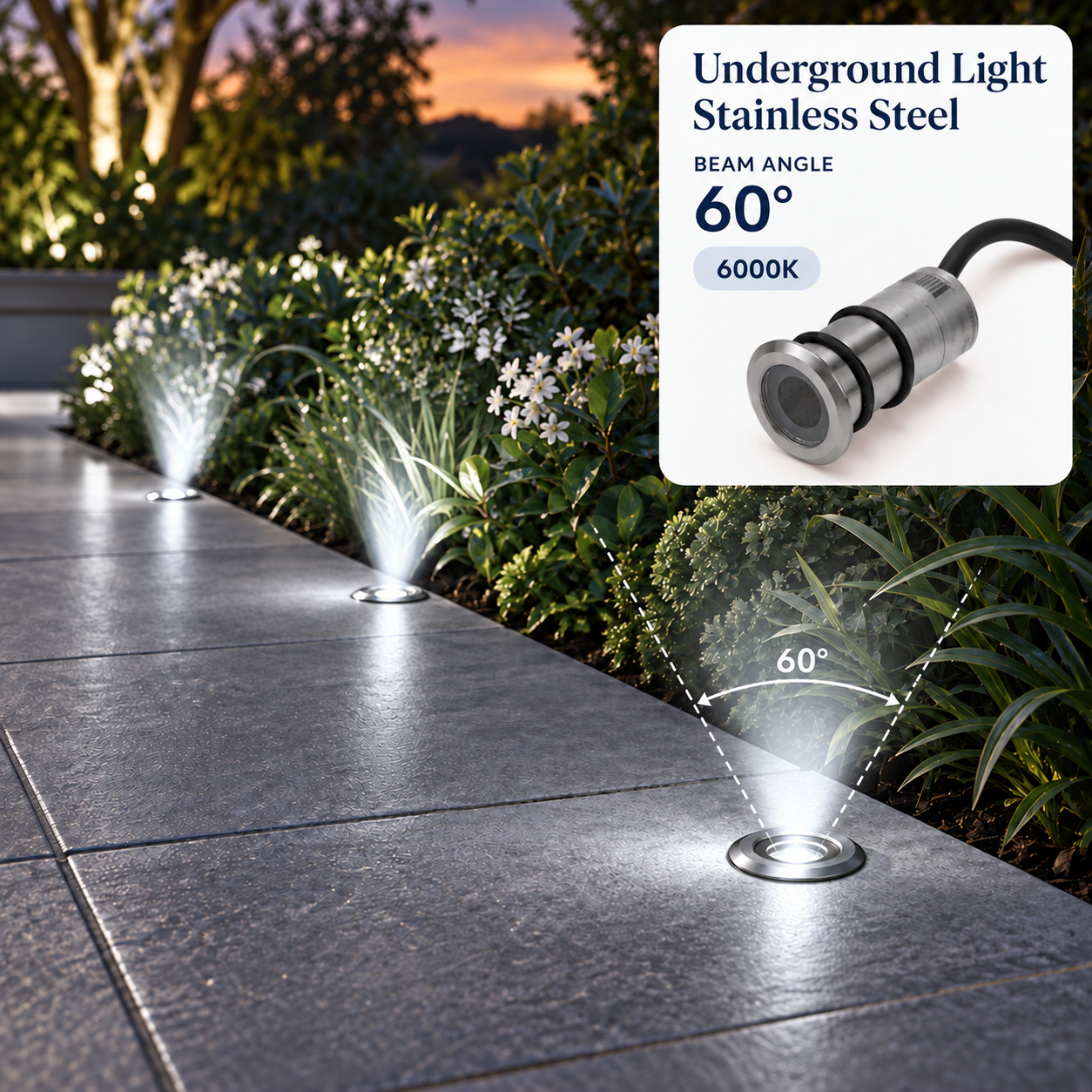 Led ПОДЗЕМНО СВЕТЛО 1.3W STAINLESS STEEL 24VDC 20/60° IP68 – WH