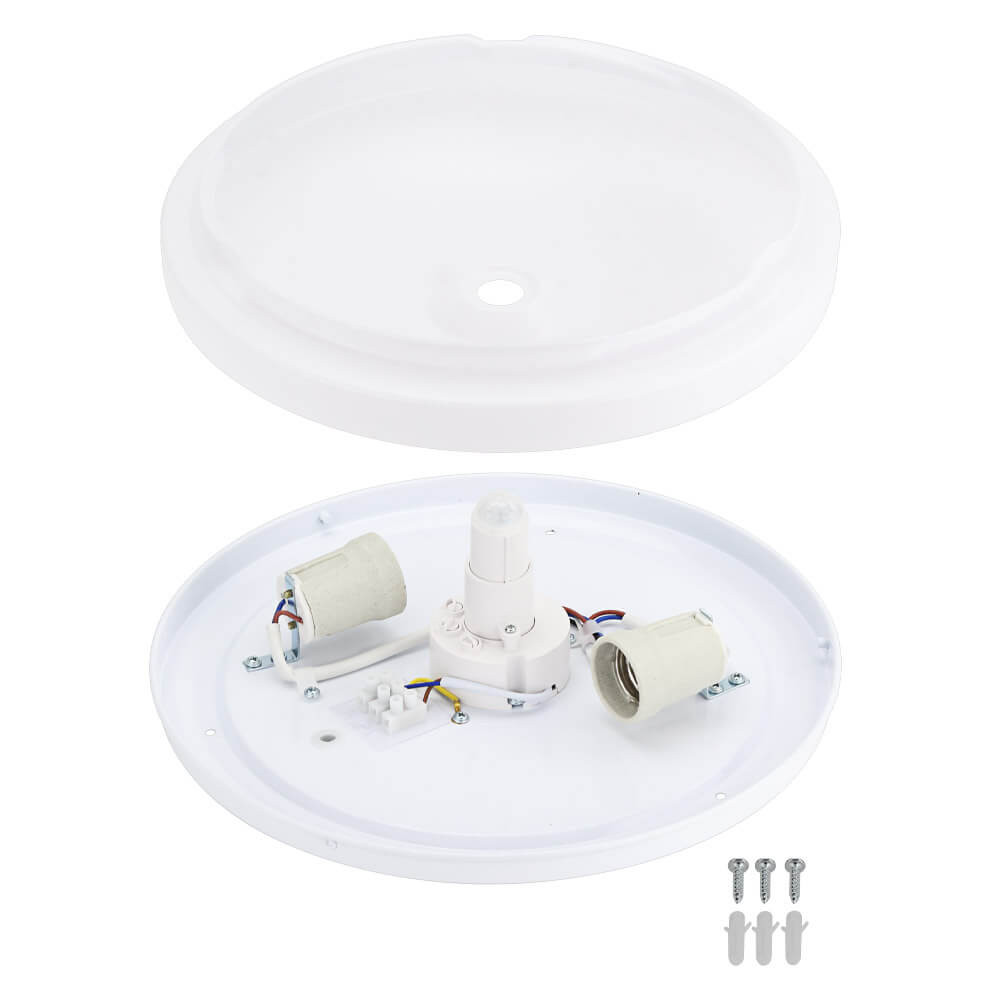 LED Надворешна Плафонска Светилка Бела PIR-SENSOR 2xE27 Фасонки