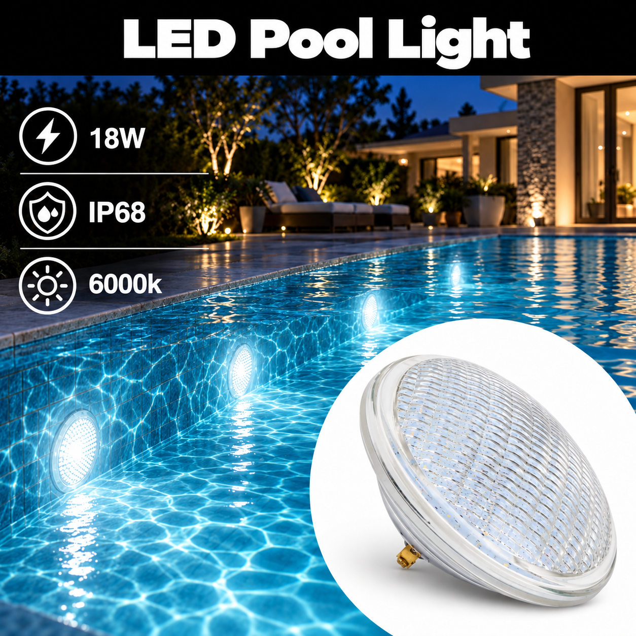 Led БАЗЕНСКО СВЕТЛО 12W AC/DC12V OSRAM-CHIP RA>80 90°IP68 6000K