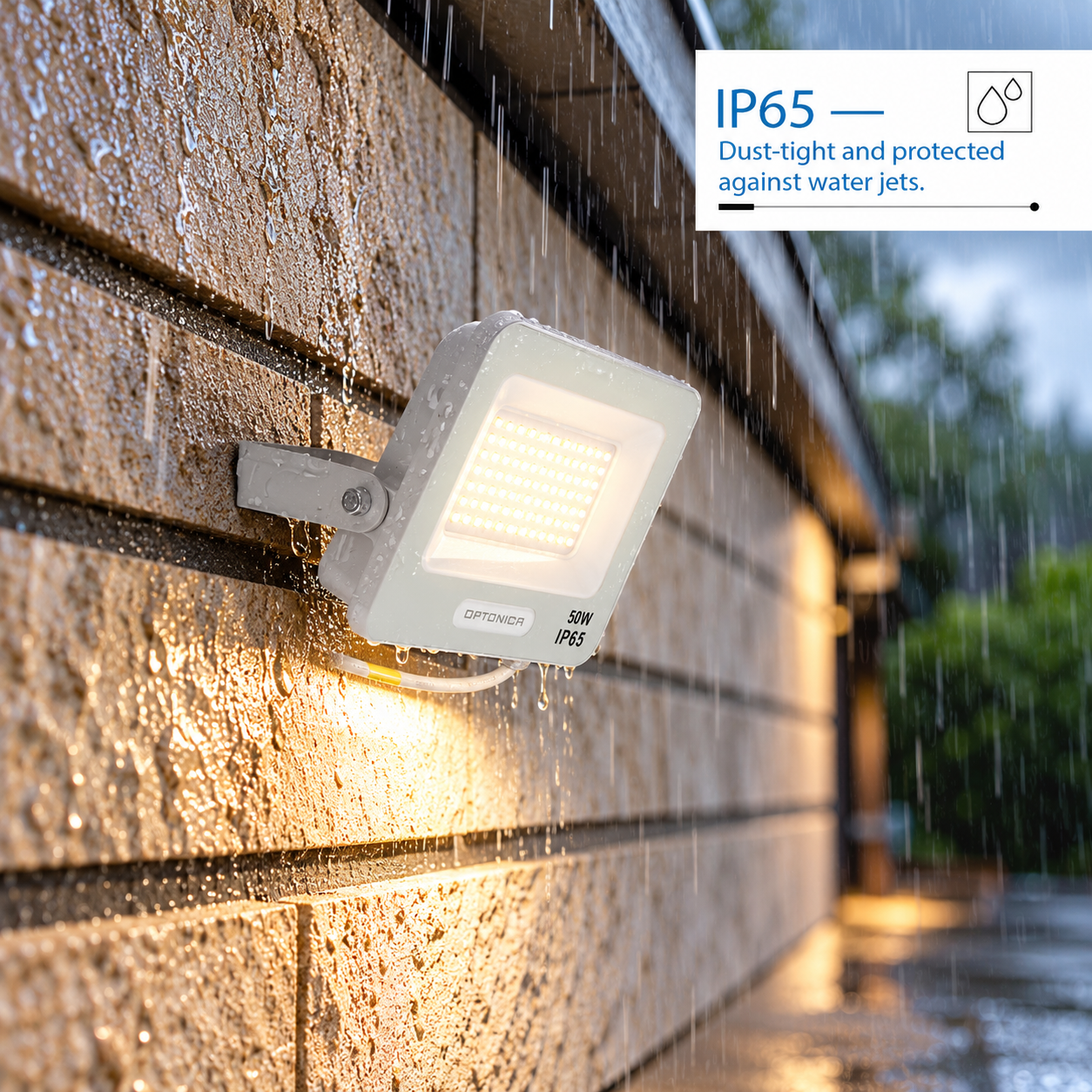 Led SMD Рефлектор БЕЛО ТЕЛО IP65 СО 15 CM КАБЕЛ 50W НЕУТРАЛНО БЕЛО
