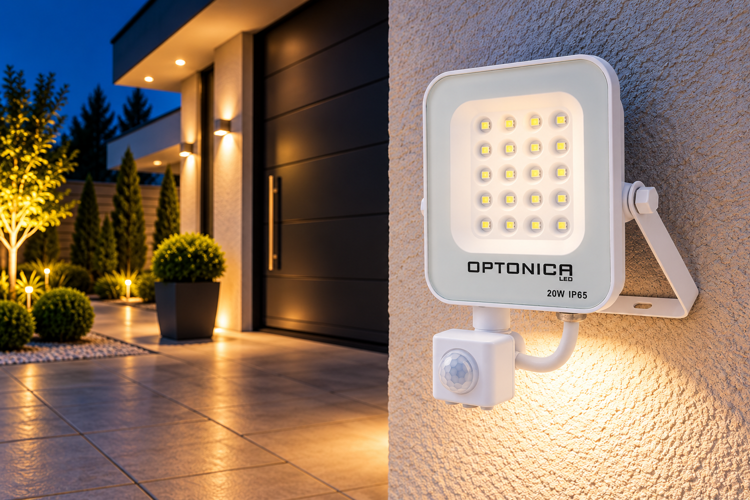 Led SMD Рефлектор БЕЛ 20W 1800Lm AC220-240V 90° IP65 4500K + SENSOR