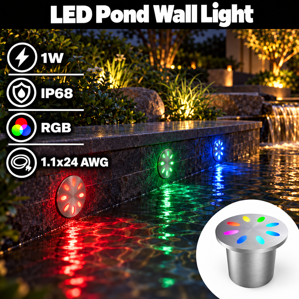 Led НАДВОРЕШНО ЅИДНО СВЕТЛО 1W 350MA IP68 – RGB