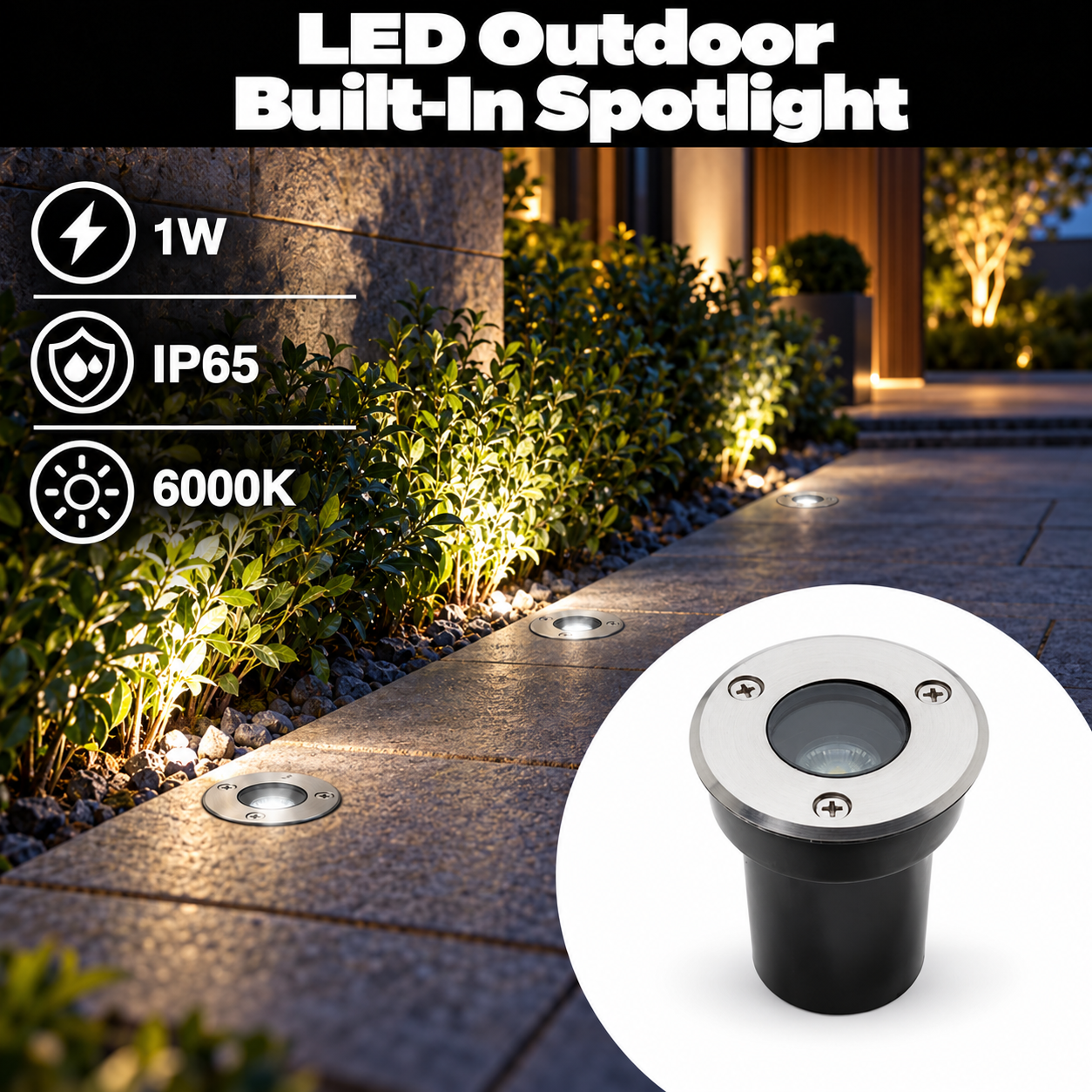 1W / 220V Led НАДВОРЕШНО ВГРАДНО СПОТ СВЕТЛО 6000K -IP65