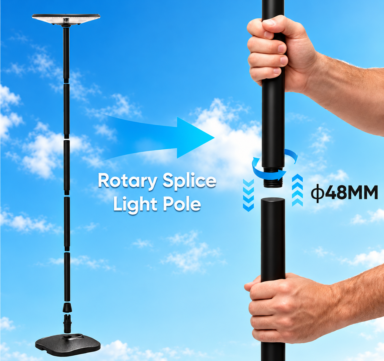 LED СОЛАРНА ГРАДИНСКА/ПАРКОВСКА СВЕТИЛКА CCT ЦРНА +2.5M ШИПКА + IP65 + ДАЛЕЧИНСКО