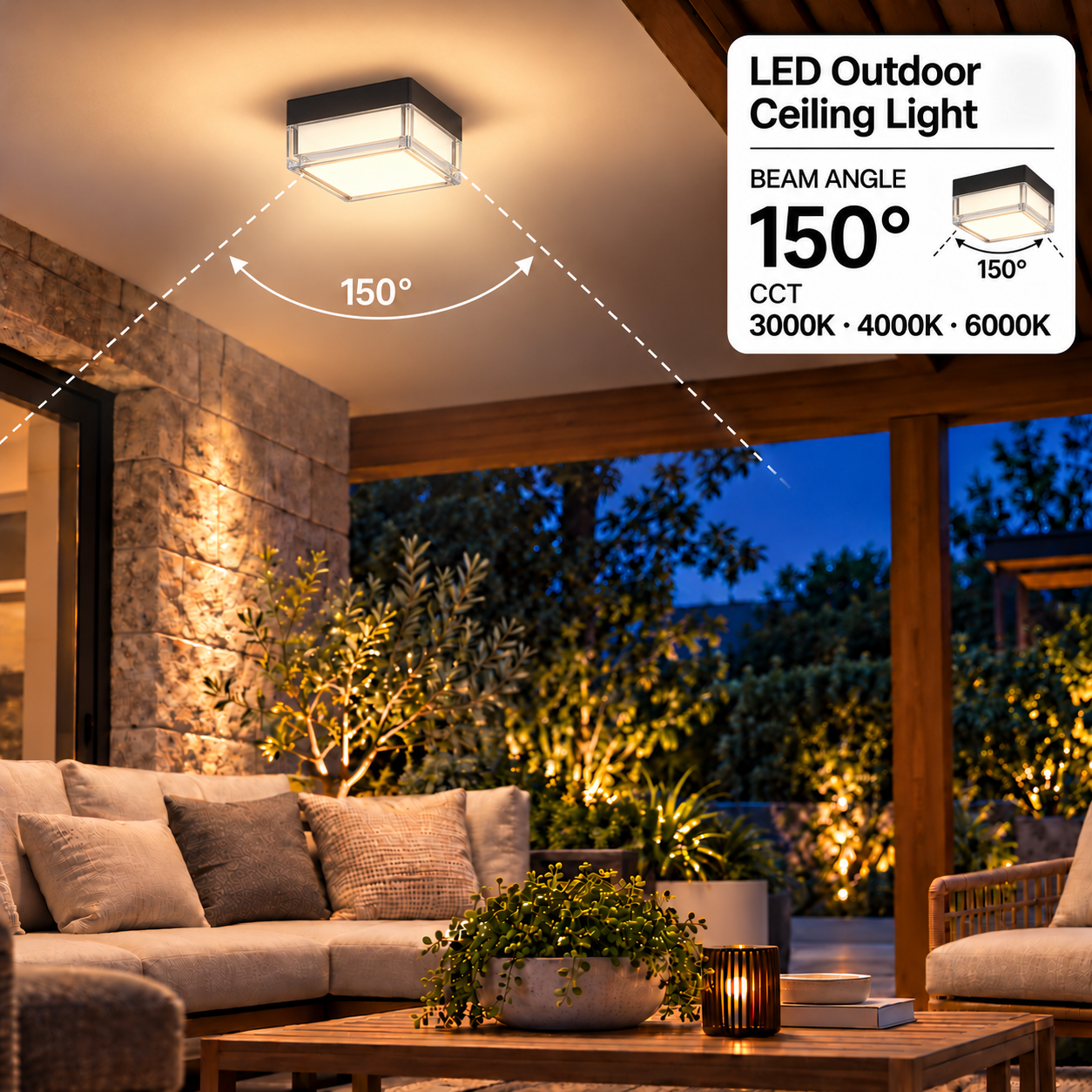 LED НАДВОРЕШНА ПЛАФОЊЕРКА СВЕТИЛКА КВАДРАТНА ЦРНА/БЕЛА 9W 3CCT IP65